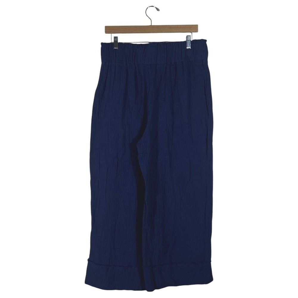 NWT Kaktus Gauze Solid Wide Leg Pants Navy Coastal Boho Crop Size L - Picture 4 of 5
